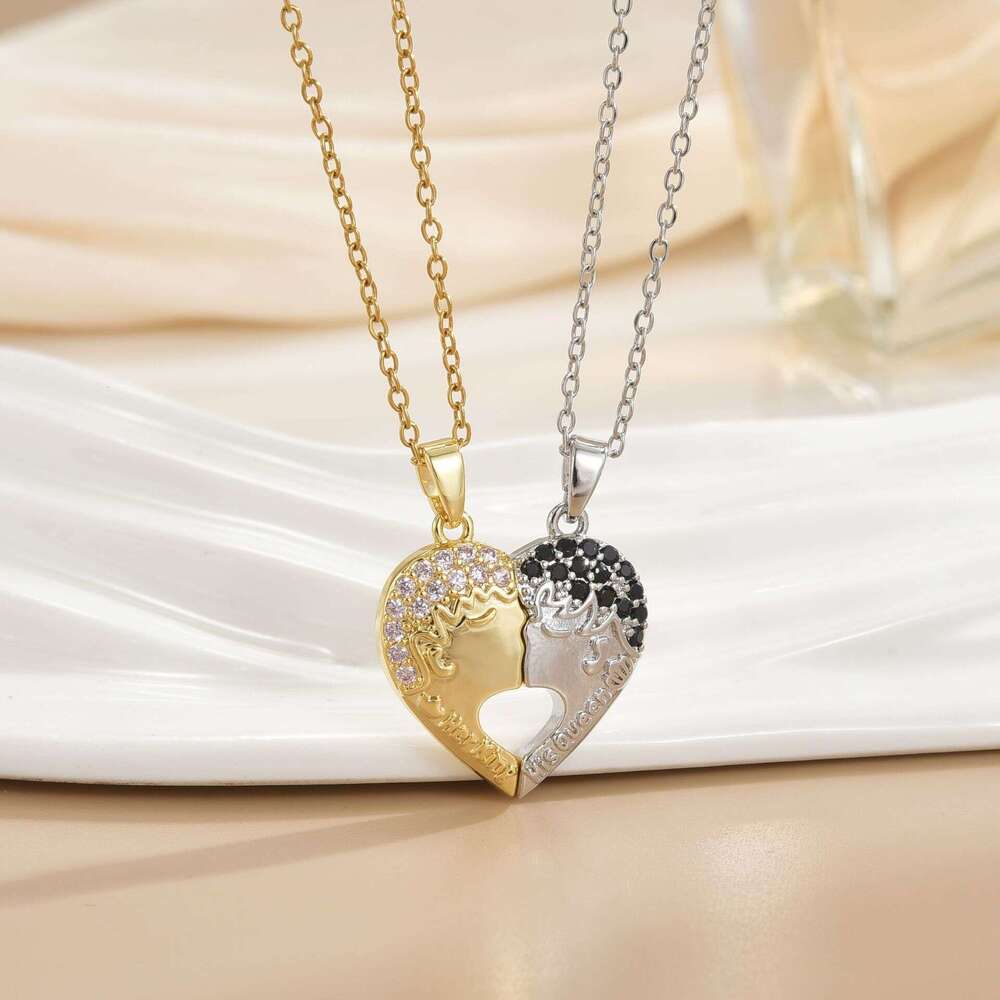 Couple Necklace Simple Magnet Stone Copper Gold Plated Pendant Niche Design Valentine's Day Collarbone Chain Jewelry 37E