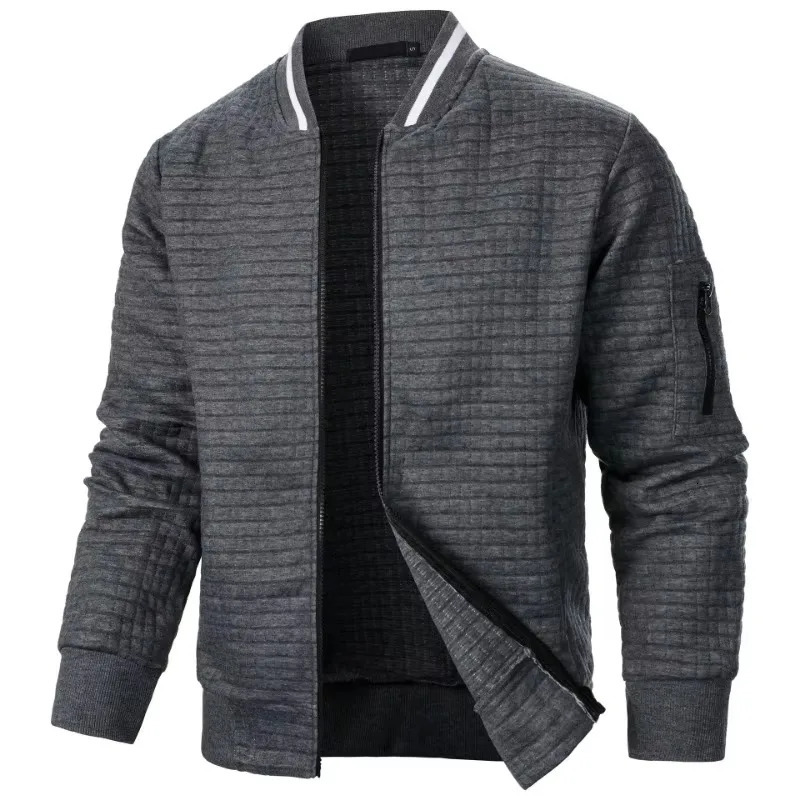 Mens Long Sleeve Zipper Jacket Coats Stand Up Sweatshirts Outdoor Streetwear Autumn Warm Solid Color Baseball Jacket Men 250716