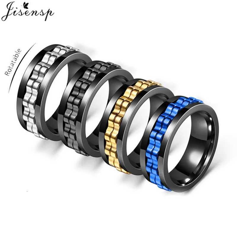 Anti Stress Rotatable Gear Chain Stainless Steel Ring for Men Punk Black Anxiety Spinner Fidget Rings Rock Biker Jewelry Gifts S250716