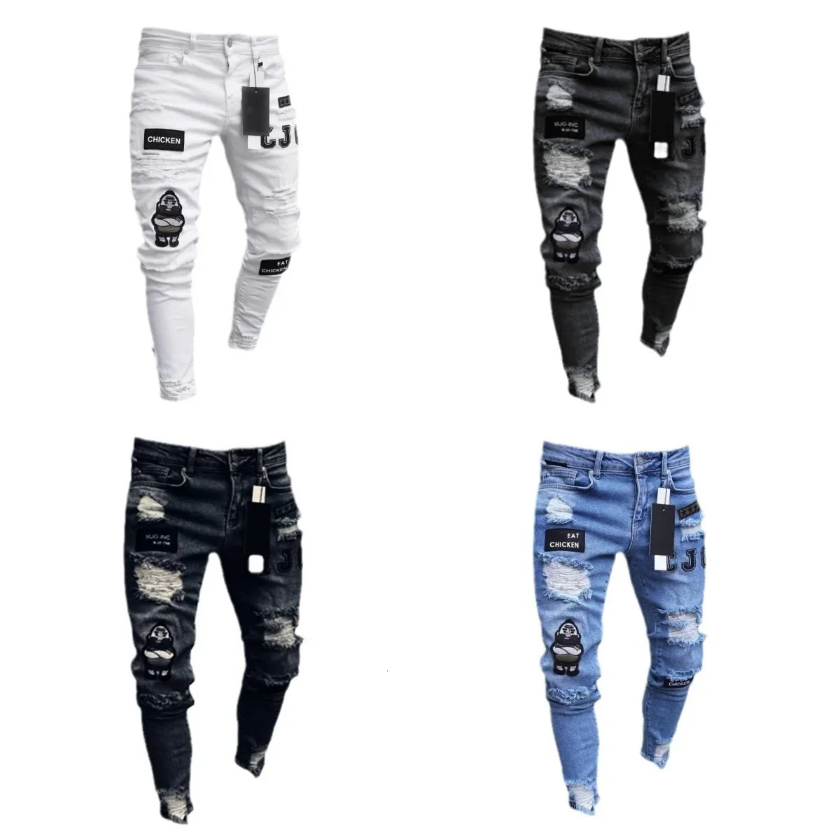 Fashionable Mens Jeans Style Tight Fit Ripped Small Footed Pants Cross Border Through 250715