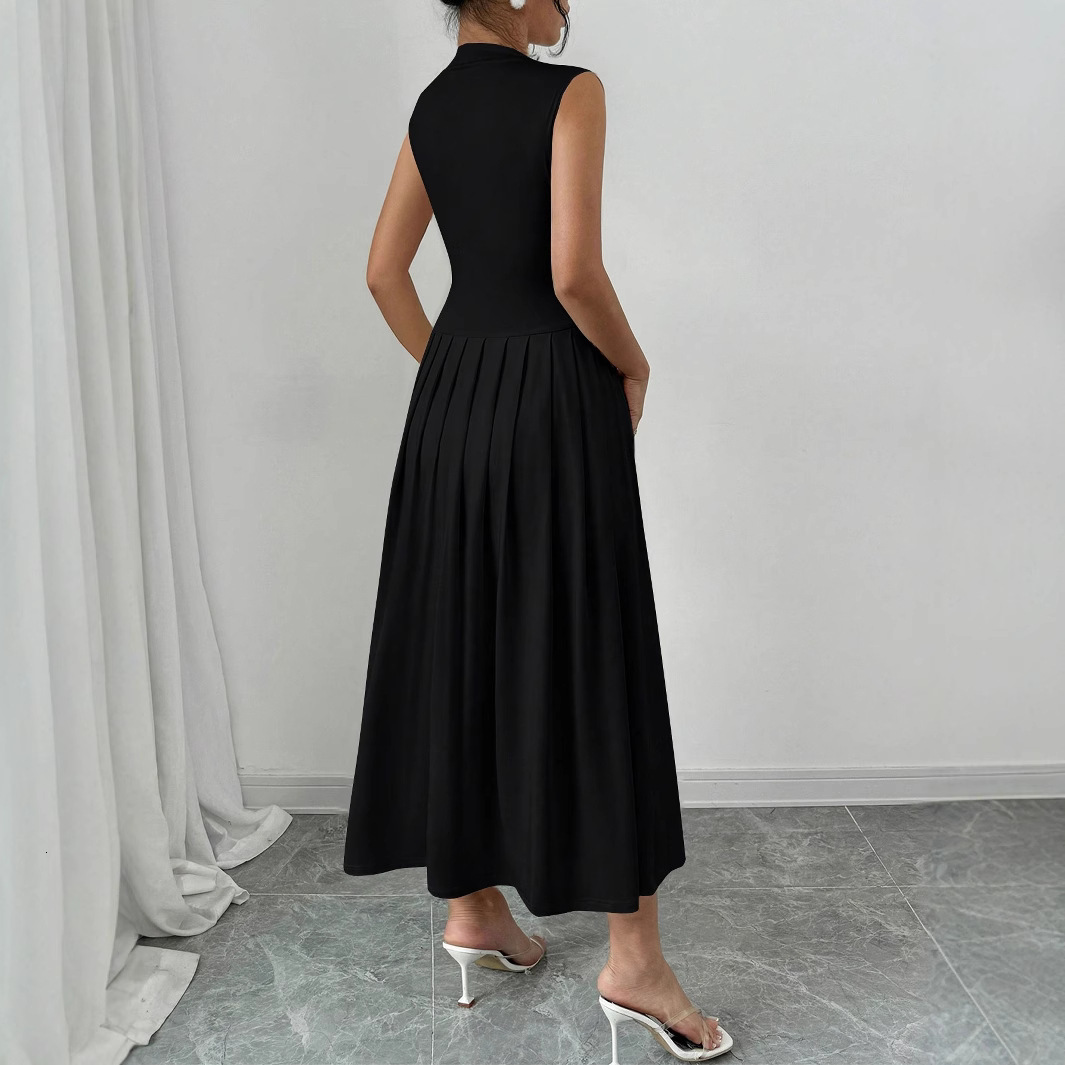2025 European and American Foreign Trade Cross-Border Women's Fashion Elegant Commuting Sexy Solid Color Slim Sleeveless Dress Long