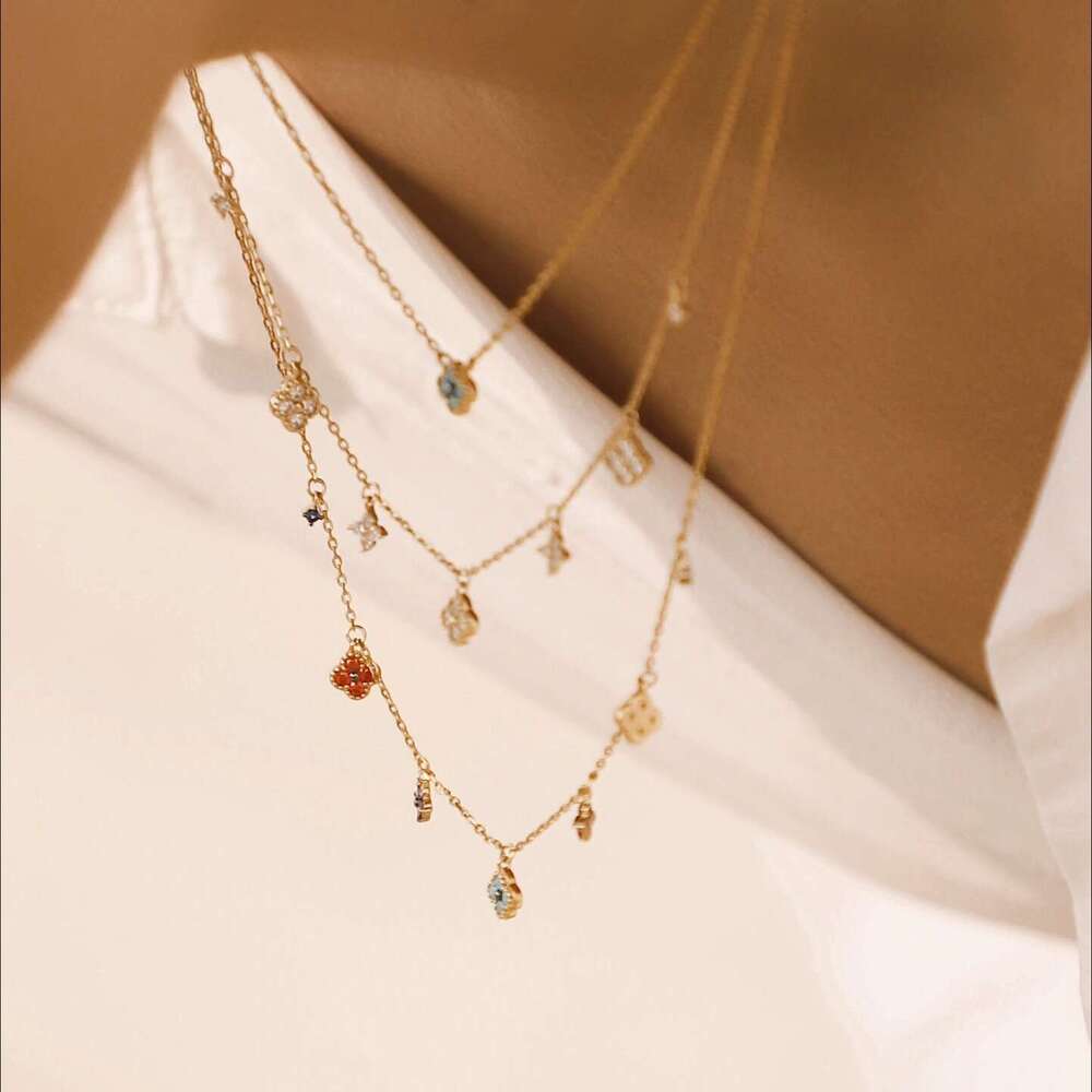 S Pure Sier Lucky Four-Leaf Flower Mini Necklace Bracelet Jewelry Set for Women French Elegant Light Sweet Gift