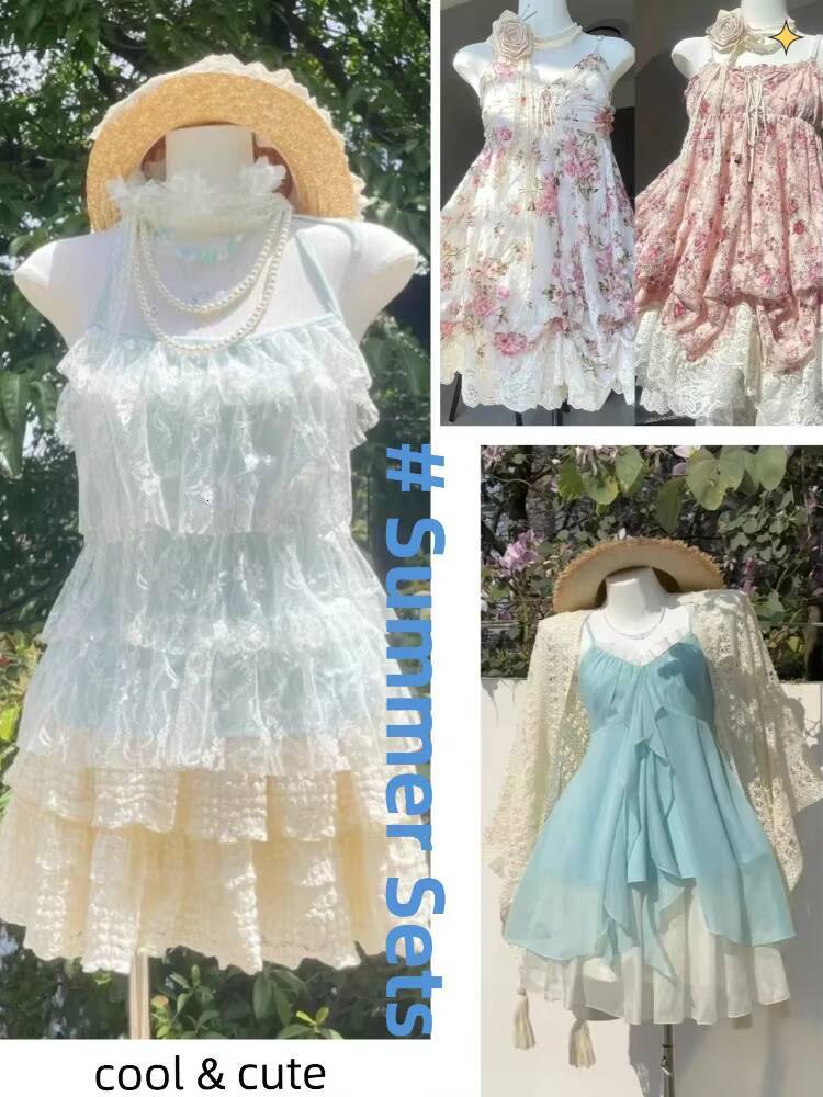 Sweet Vintage Lace Sets Women Casual Y2k Crop Top Cardigan + Party Mini Dress Summer Beach Style Outfits Chic Korean dongdumaoyi