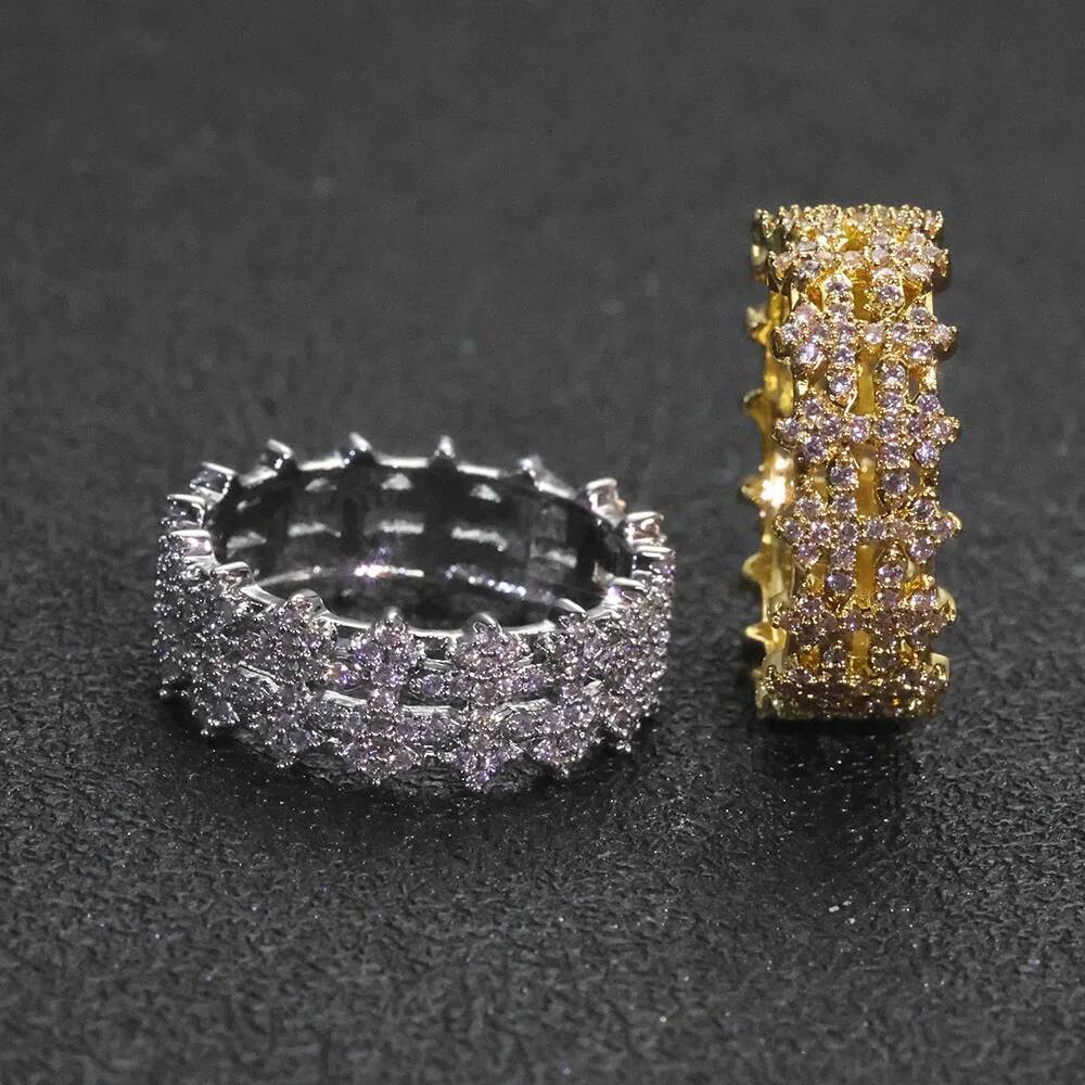 New 8mm Brass Zircon Ring Hip-Hop Micro-Inlaid Diamond Zircon Cross Ring Is Suitable For Both Men And Women