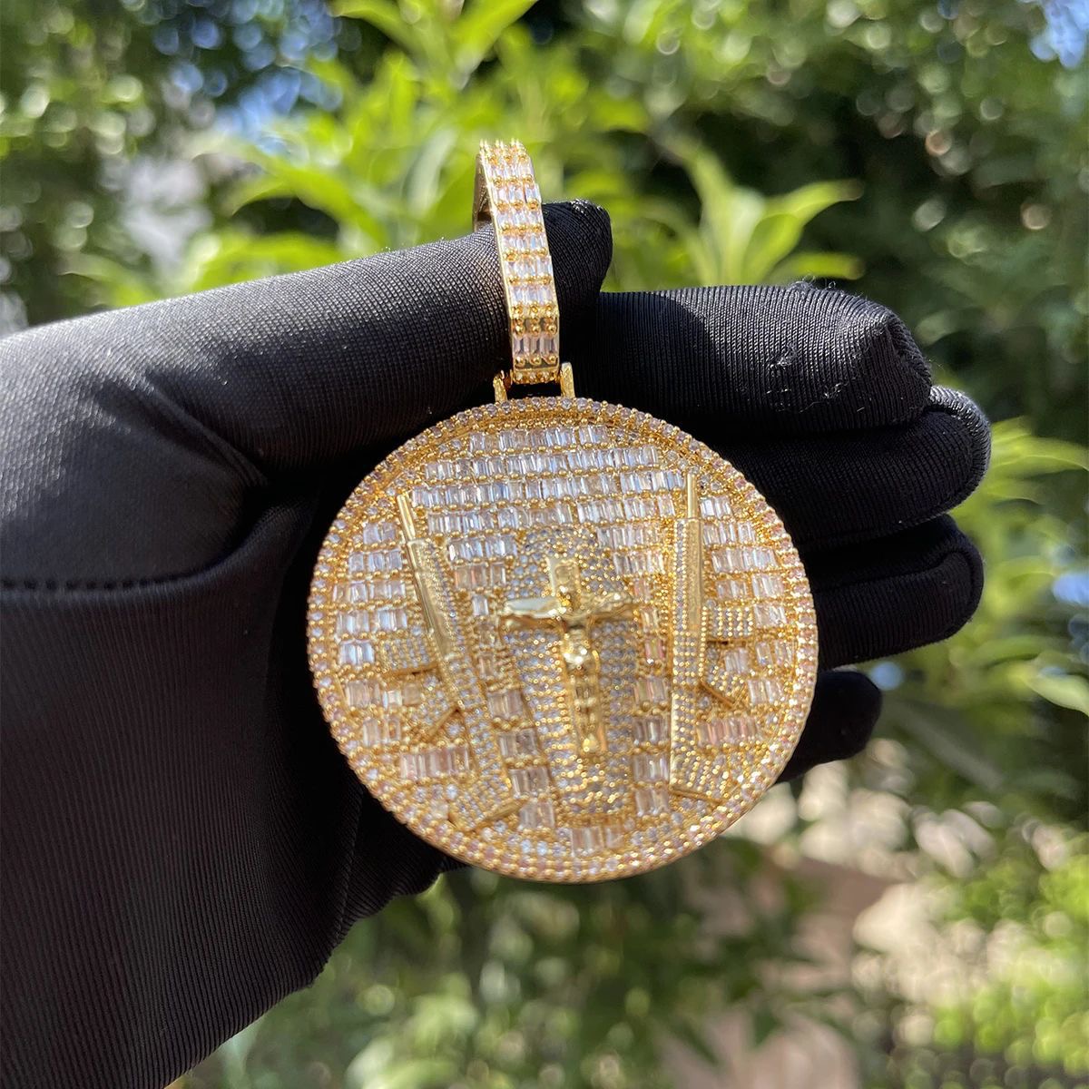 Iced Out Jewelry 3D Design Angel Moissanite Solid Circle Pendant 2.5 inches 925 Hip Hop Rapper Moissanite Pendant