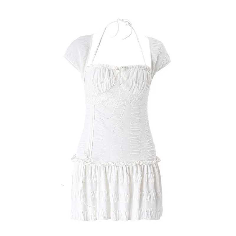 2025 Vestidos WhereMery Casual Square-neck Mini Dress Y2K Sexy Womens Sleeveless Ruffles Bow Trim Bodycon Sundresses Summer R250716