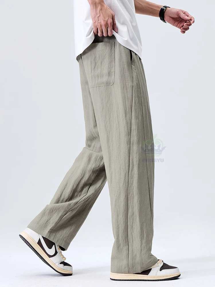 Summer Thin Cozy Lyocell Linen Fabric Pants Men Elastic Waist Outdoors Jogger Breathable Wrinkled Outdoor Casual Trousers Male y250716
