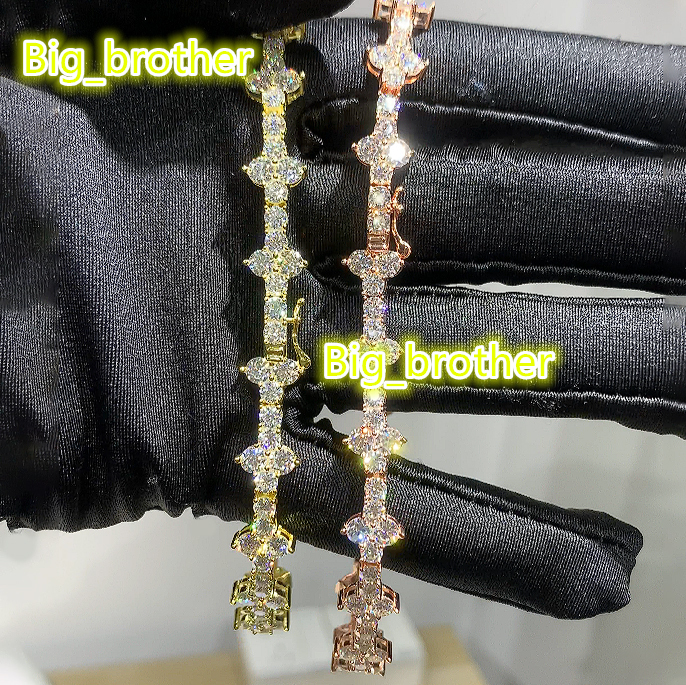 Custom Moissanite Clover Tennis Bracelet Chain Men Women Wholesale Iced Out 925 Silver Vvs Diamond Four Leafs Cross Bracelet