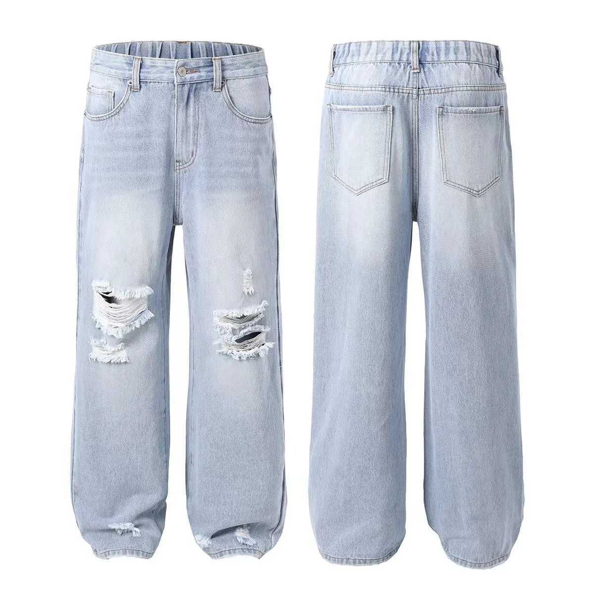 Womens wide-leg pants ripped Denim pants loose comfortable all-match R250716