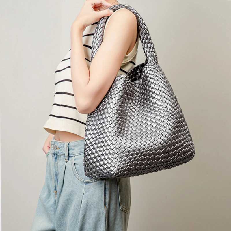 Neoprene Woven Bag Large Capacity Portable Handbag For Women Designer Cowhide Weave Style Beach Hand Casual Knitted Tote Bags