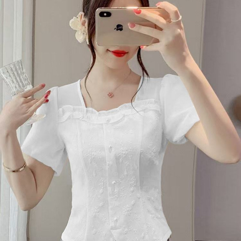 Summer New Women S T Shirt French Puff Sleeve Jacquard Shirt For Women Short Sleeve Summer New Sweet And Unique Blouse Stylish Top For Women New Desig