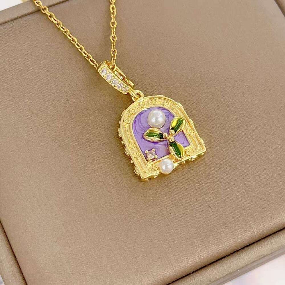 Pendant Natural Freshwater Pearl Exquisite Drop Rose Flower Oil Painting Style Monet Garden Necklace 26D