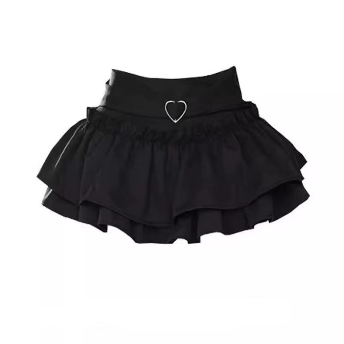 2025 Spicy Girl Y2K Lace Heart Cake Puffy Half Skirt Women Summer Elastic Waist A-Line Anti-Exposure Short