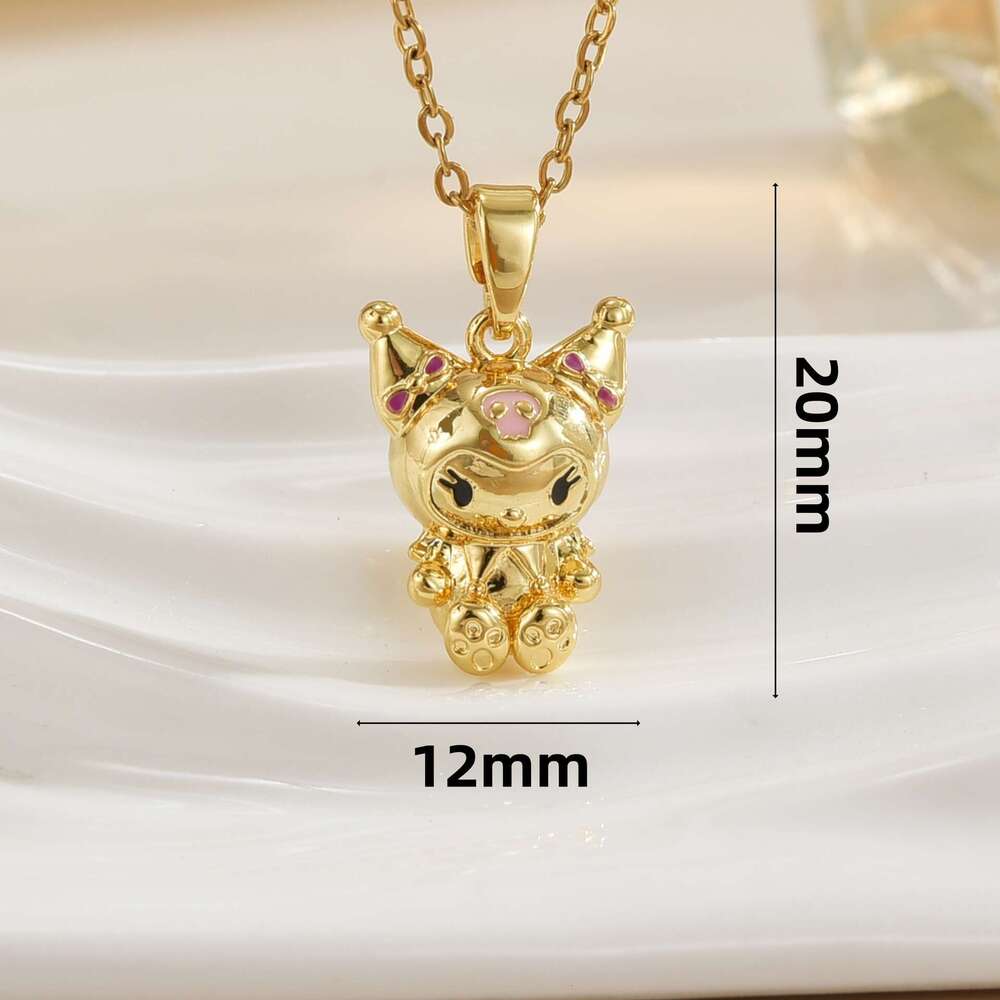 Tiktok Same Style Cartoon Kuromi Cute Doll Simple High-End Design Light Niche Titanium Steel Necklace For Women 1E3