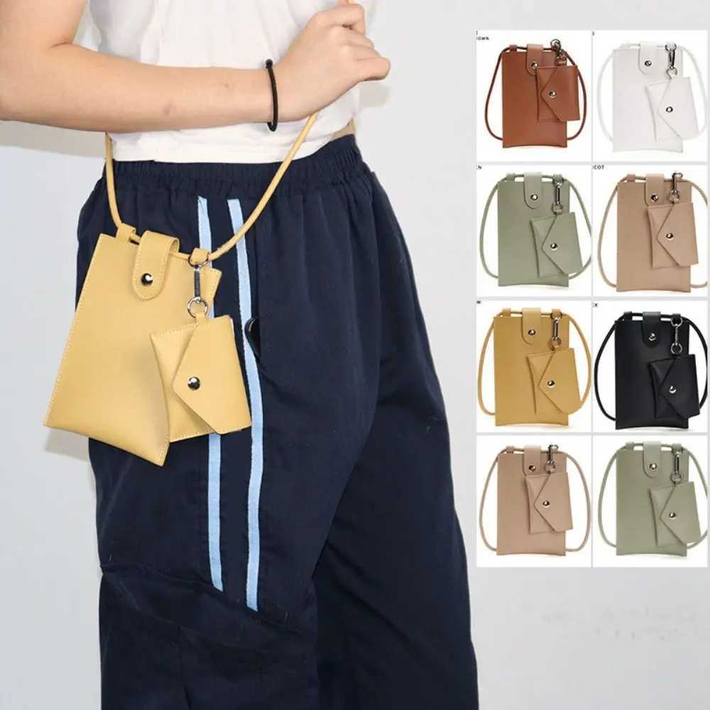 Portable 2 In 1 Travel Mobile Phone Bag PU Leather Solid Color Crossbody Bag with Coin Purse Lightweight Shoulder Bag