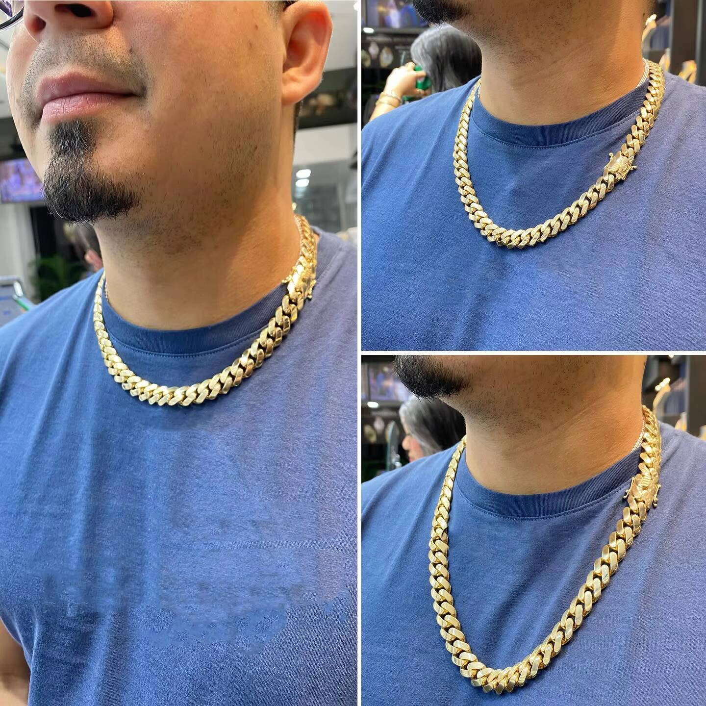 14K Gold Plated Cuban Chains Plain Necklace 10MM Custom Rapper Men Hip Hop Cuban Link Chain