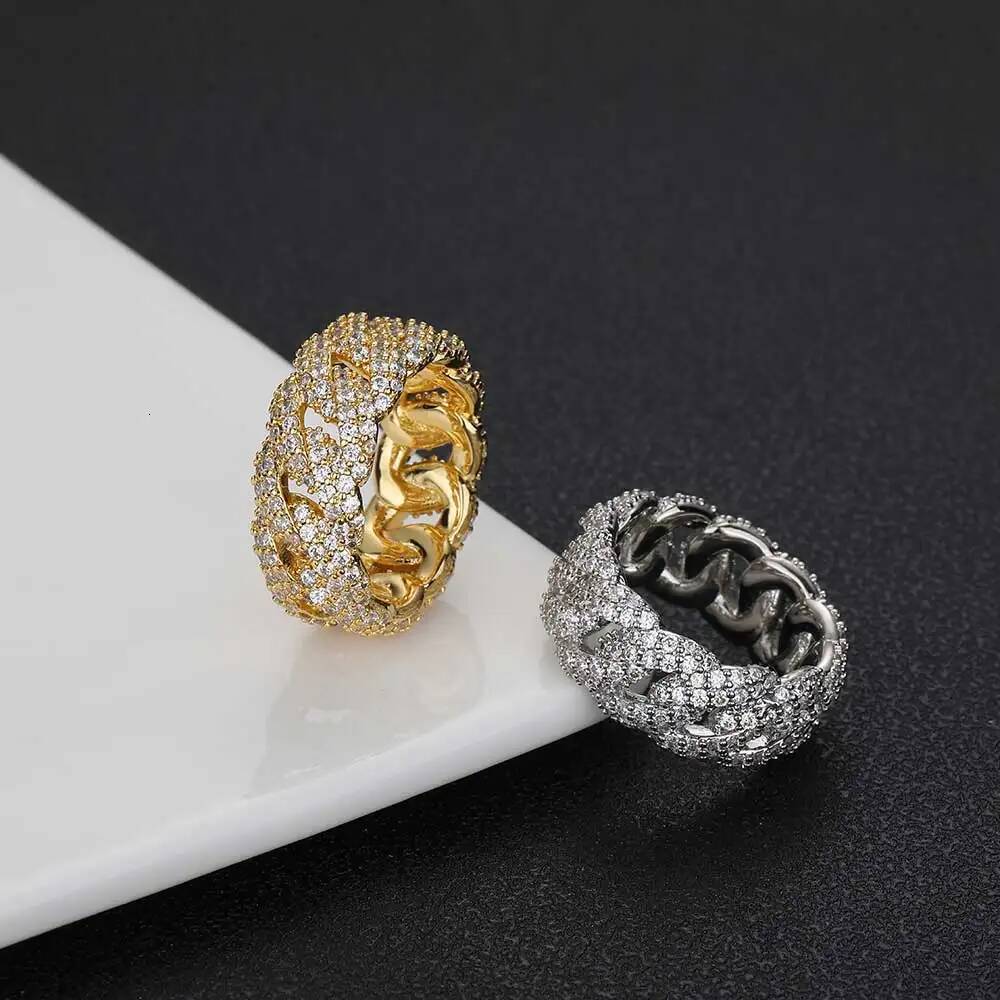 European And American Cross-Border Hiphop Jewelry Cuban Rings Trendy Brands Personality Full Of Zircon Men Rings.