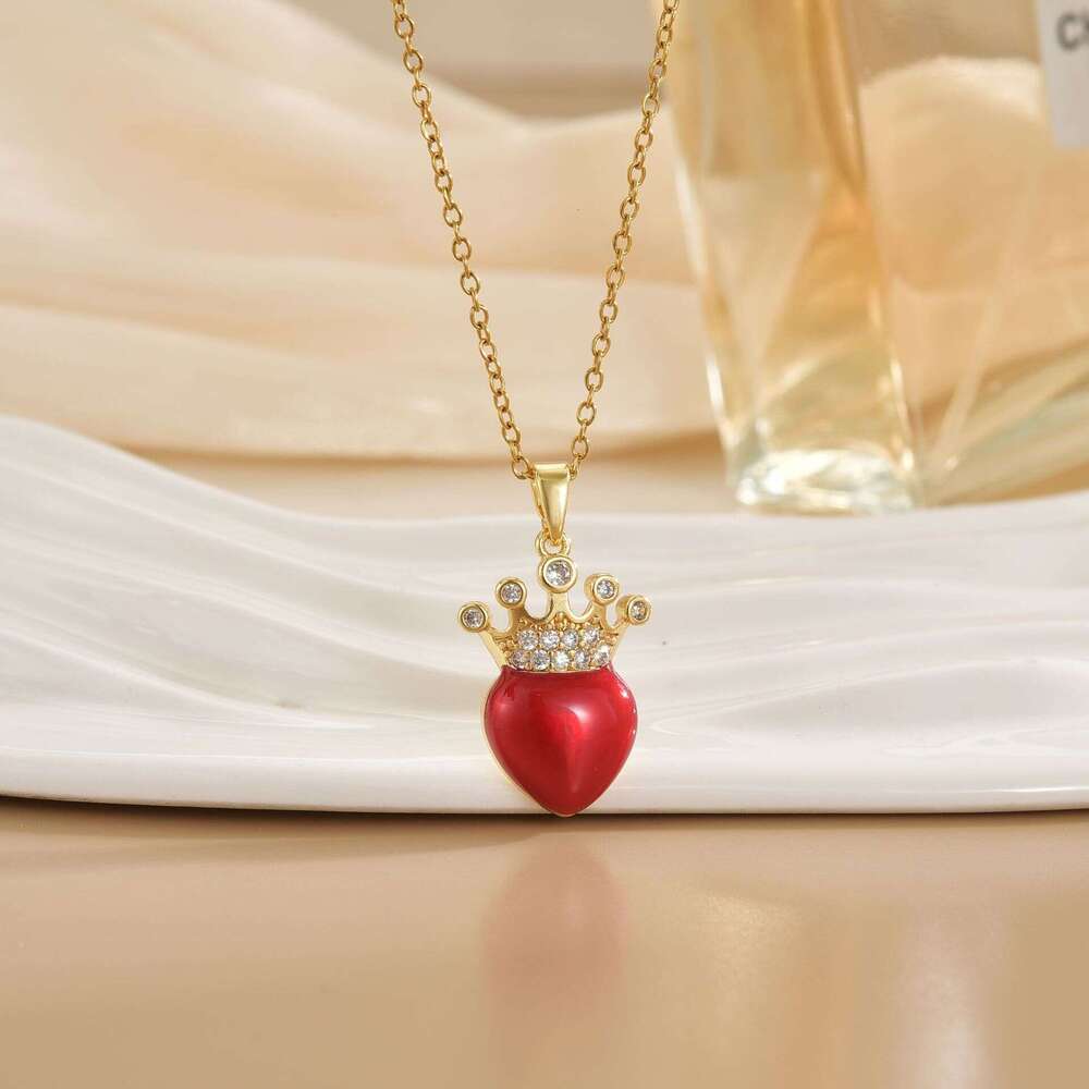 Oil Drip Heart Necklace For Women, Light Niche High-End Feel, Titanium Steel Non-Fading Collarbone Chain 980