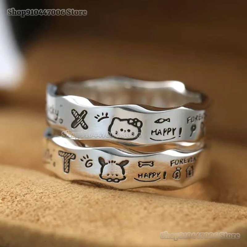 Sanrio Stainless Steel Ring for Girls Fashion Jewelry Charms Accessories Hello Kitty Pochacco Engraving Y2K Couple Xmas Giftw250716
