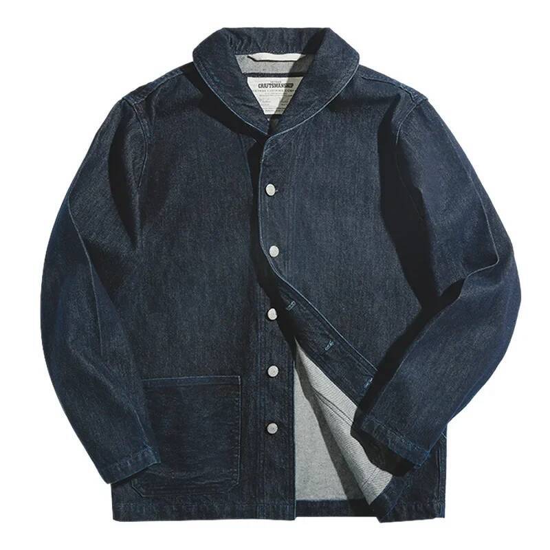 Maden Lapel Jeans Jacket 13.5 Oz Multi Pockets Coat Mens Vintage Deck Workwear Denim Shirts Quality Fashion Clothes For Male
