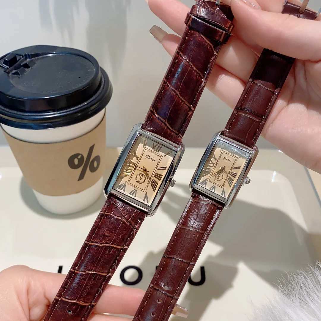 Retro Vintage Square Quartz Analog Silver Tone Case Crocodile Pattern Brown Leather Business Casual Dr Wrist Y250715