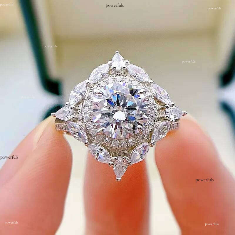 2024 Handmade Gorgeous SParkling Wedding Rings Jewelry Real 100% Sterling Sier Round Cut White Moissanite Dia Gemstones Party Women Ring Gift