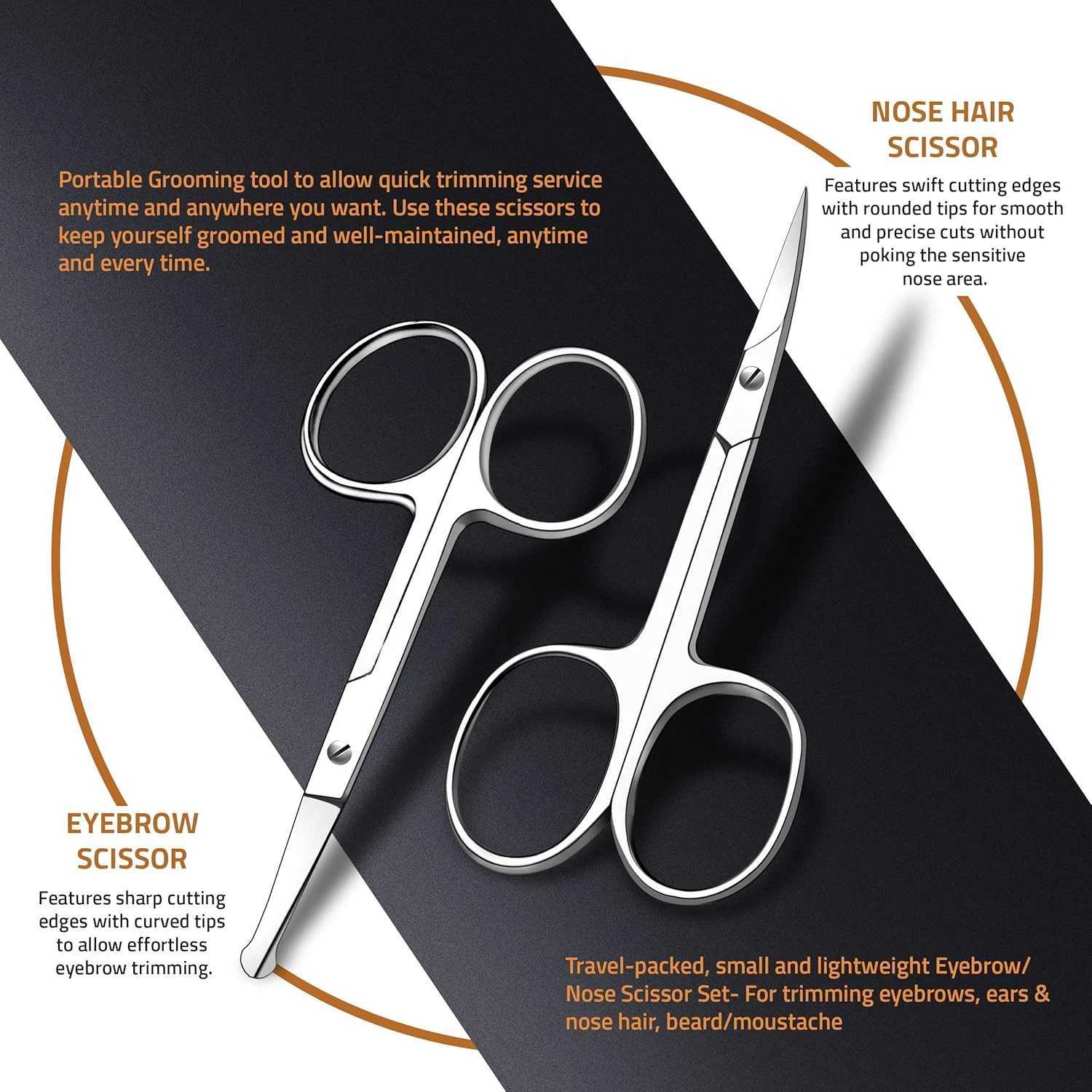 Care Eyebrow Scissors Curved rounded stainless steel scissors for grooming mustache beard eyelashes ear hair. Perfect W250716