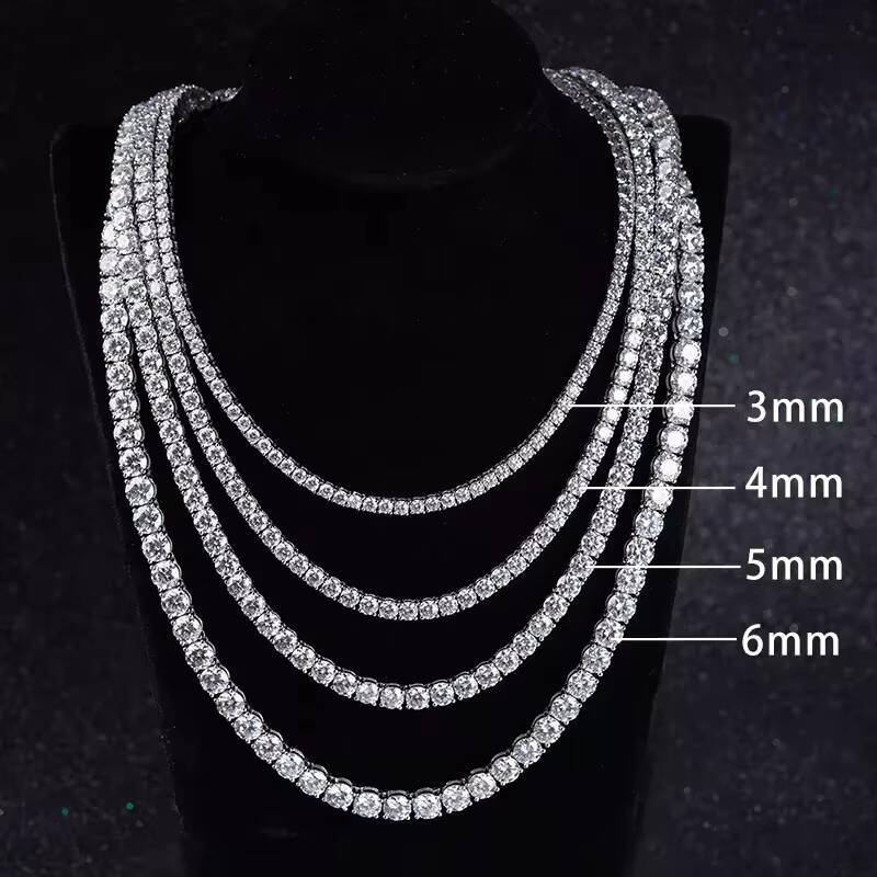 RINNTIN Hip Hop 925 Sterling Silver 3mm 4mm 5mm VVS Moissanite Diamond Necklace Moissanite Tennis Chain