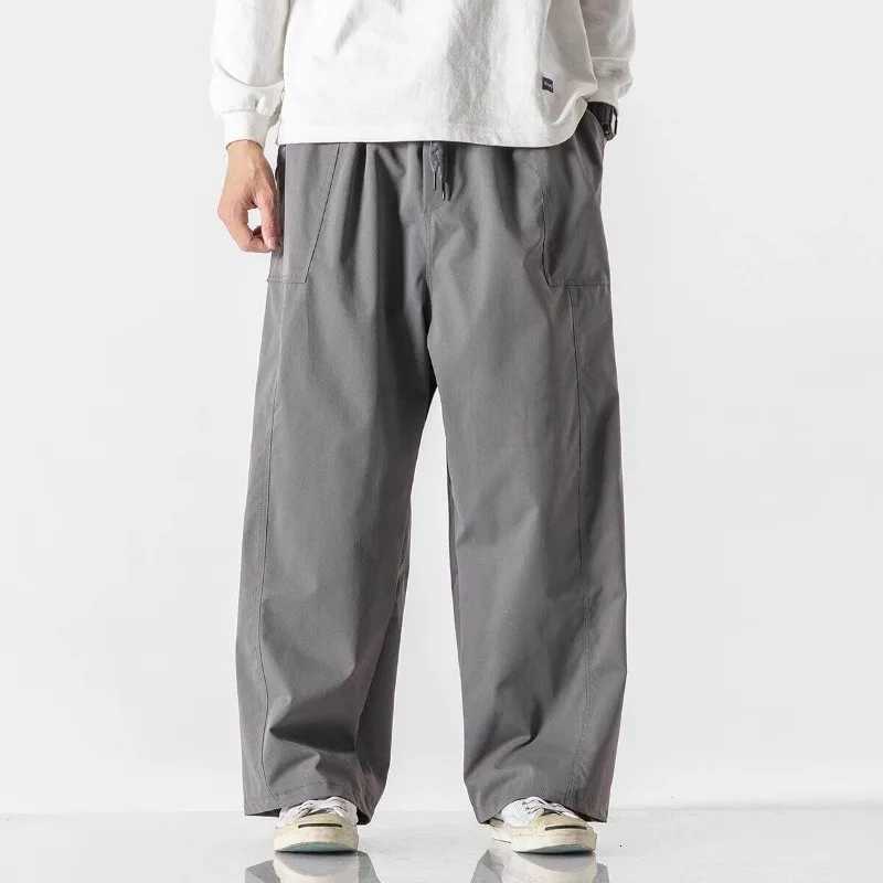 Men Wide Leg Pants Summer Light Thin Lace Up Elastic Waist Solid Casual Straight Leg Pants Loose Oversized Trousers Streetwear y250716