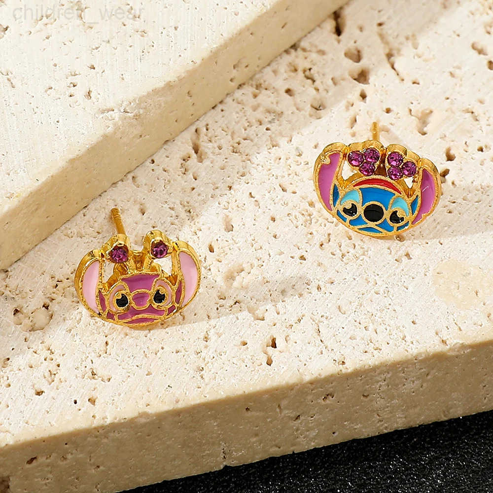 Disney Anime Cartoon Character Stitch Angel Earrings Kawaii Love Rhinestone Earrings Fashionable Luxury Womens Jewelry W20250716