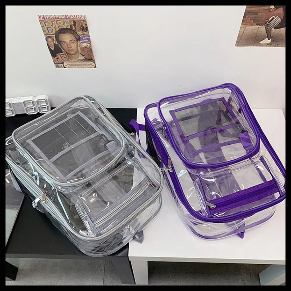 PVC Clear Backpack Large Capacity Waterproof Students Bookbag with Multi-pockets See Through Transparent Backpack School 250714