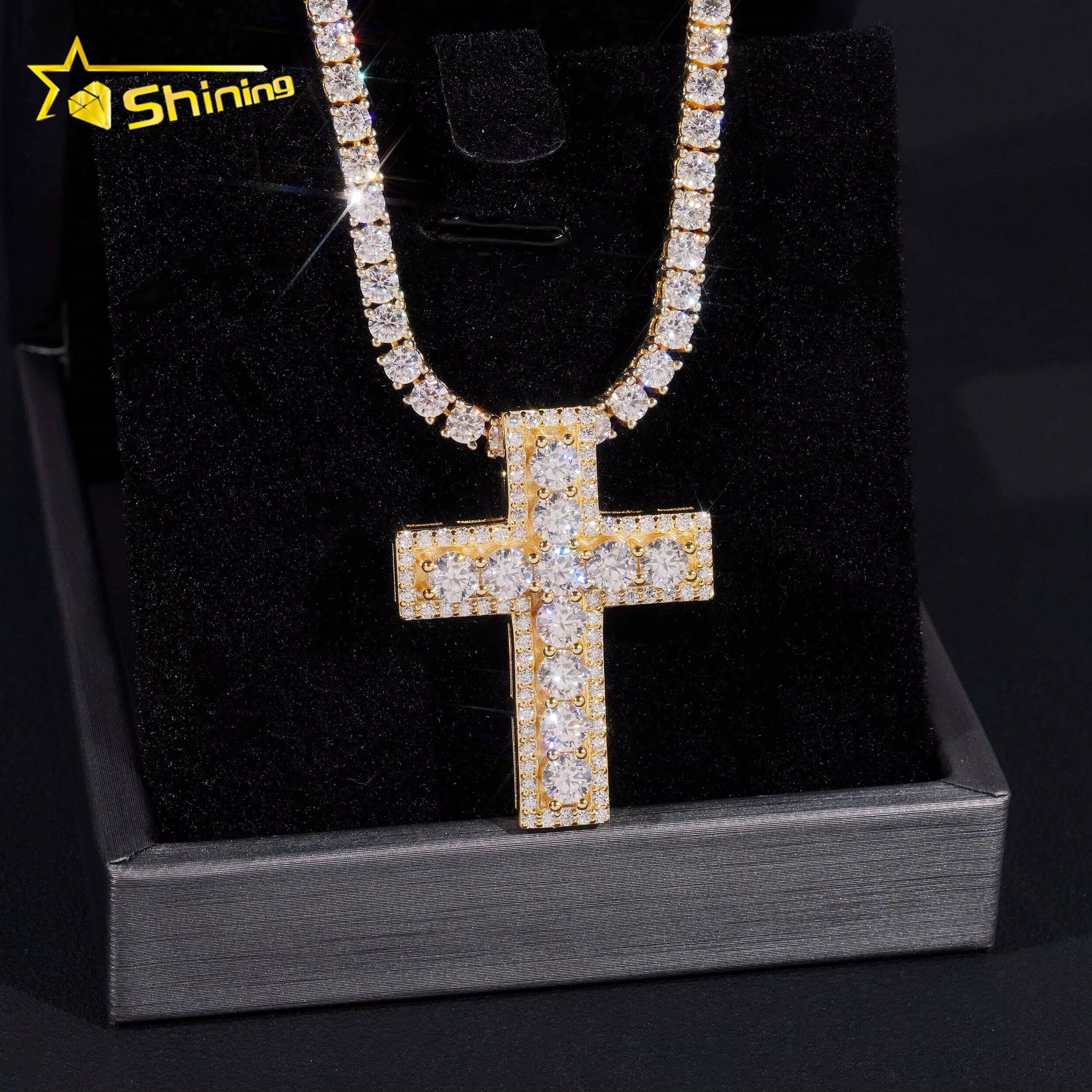 Ready to Ship Valentine Gift Colorful Moissanite Pendant 925 Silver Gold Plated Iced Out Pendant Moissanite Cross Pendant