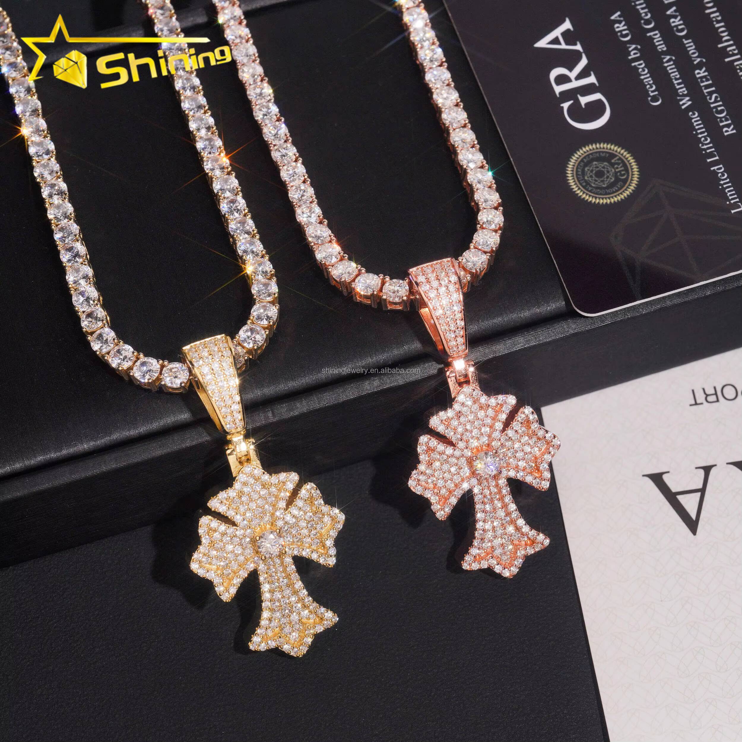 Bulk Stock GRA Certificate Hip Hop Fashion Man Stylish Rapper Jewelry VVS Moissanite Diamond S925 Silver Cross Pendant Necklace