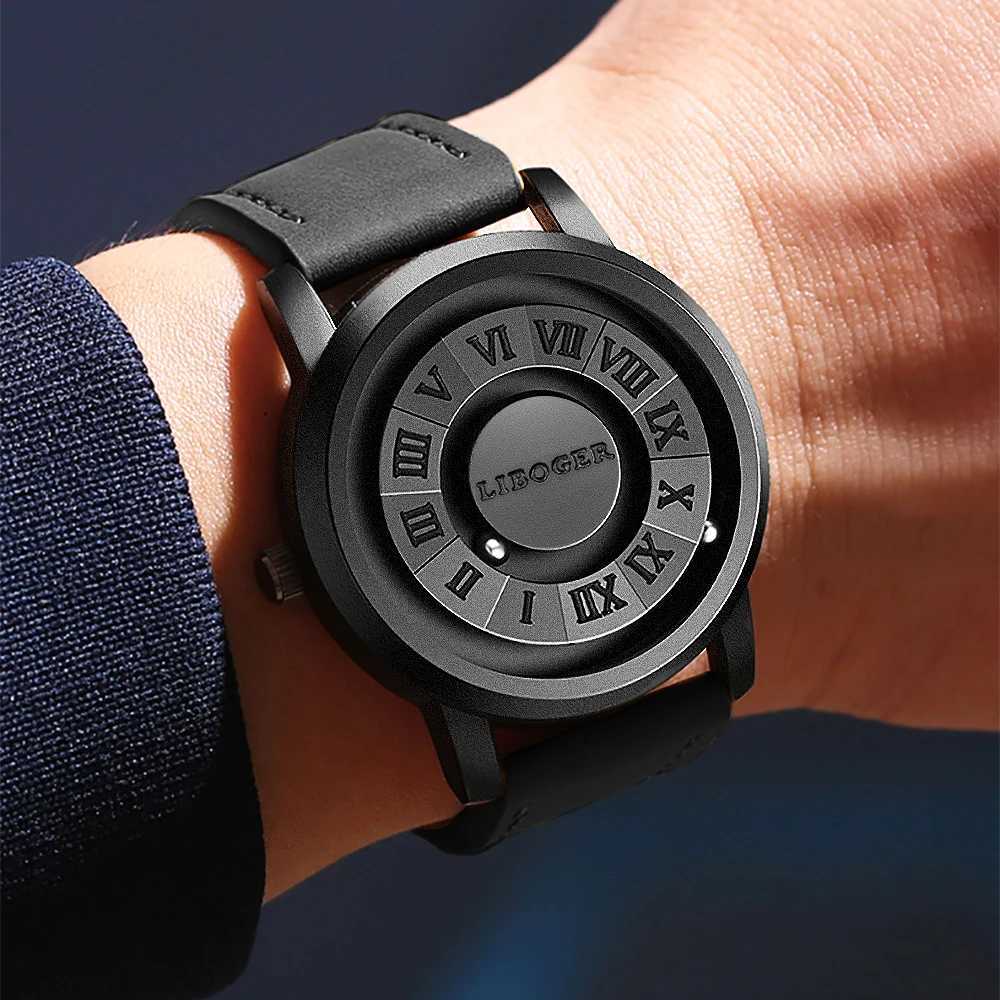 Vintage Magnetic Steel Ball Hand Men High Quality Touch To Read Time New Design PU Leather Strap Quartz Wrist For Men Y250715