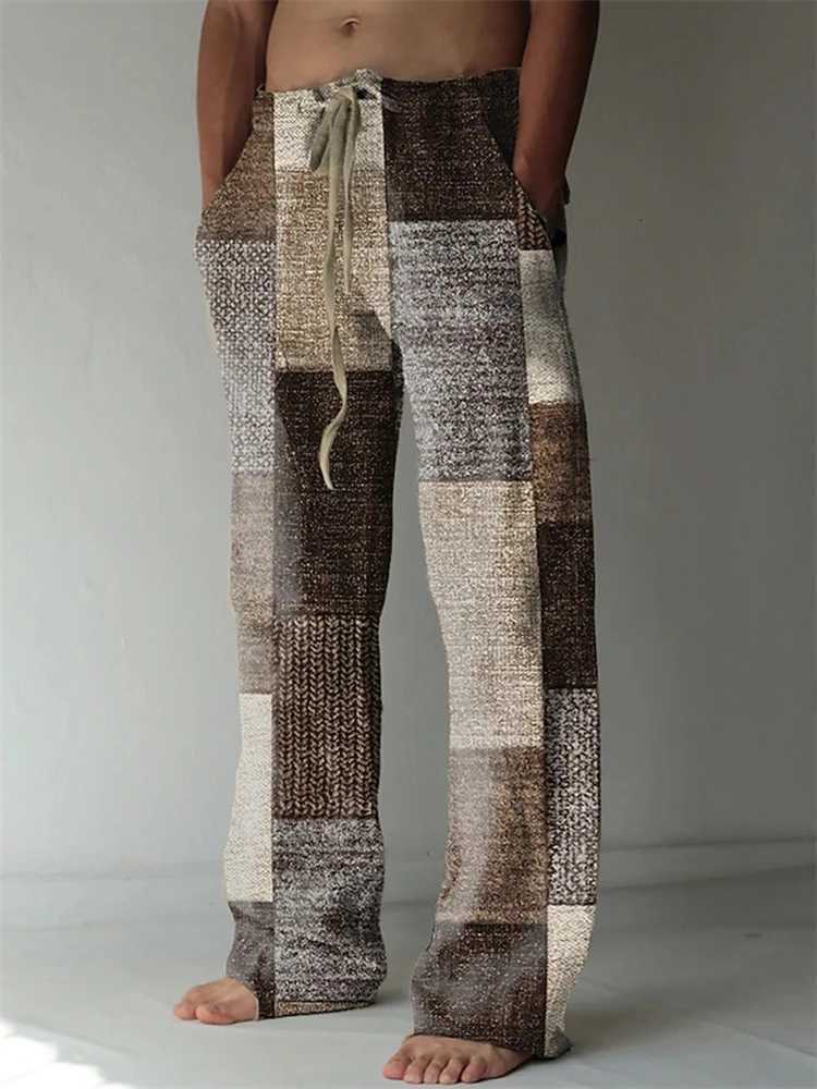 Vintage Loose Patchwork Print Mens Pants Summer Thin Casual Mens Pants Travel Vacation Casual Pants Mens Clothing Sweatpants y250716