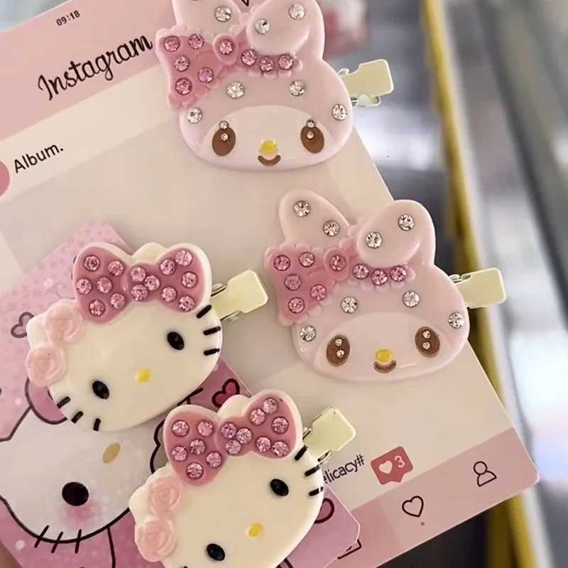 Sanrio 1 Pair Sanrio Hello Kitty Hair Clips Shiny Pink Crystal My Melody Women Hair Accessories Sweet Girls Headband Bangs Clip Gift w250716