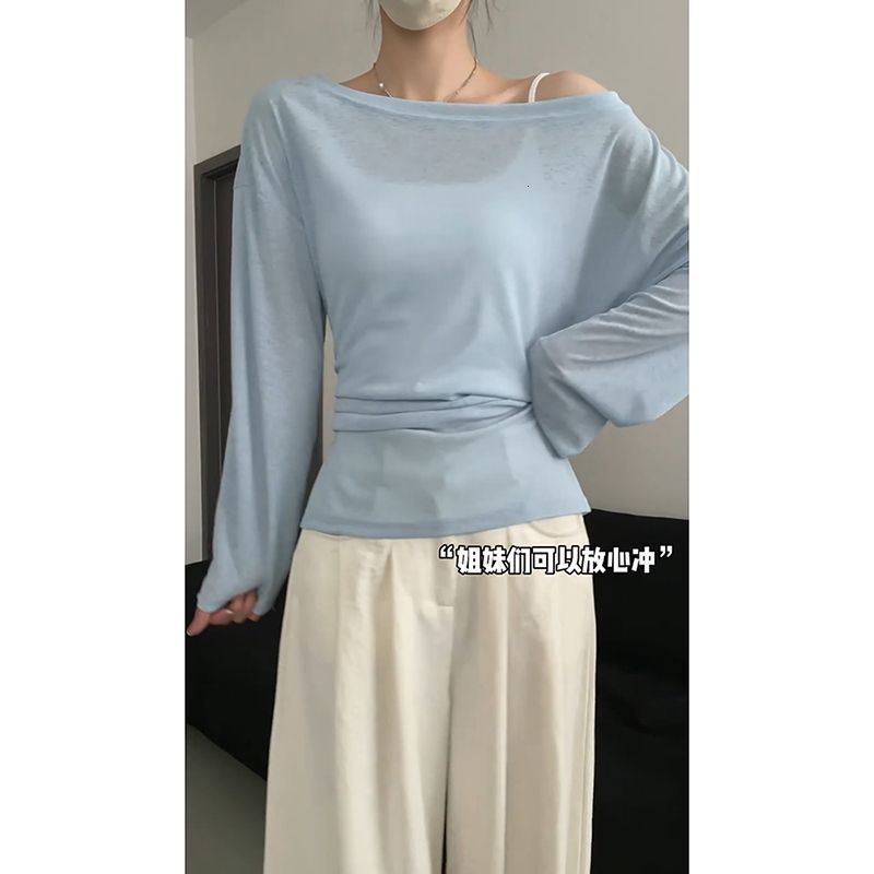 Summer New Women S T Shirt Strappy Lazy Cover Up Loose Long Sleeve For Thin Niche Design Slightly Sheer Sun Protection Outerwear Top Designer
