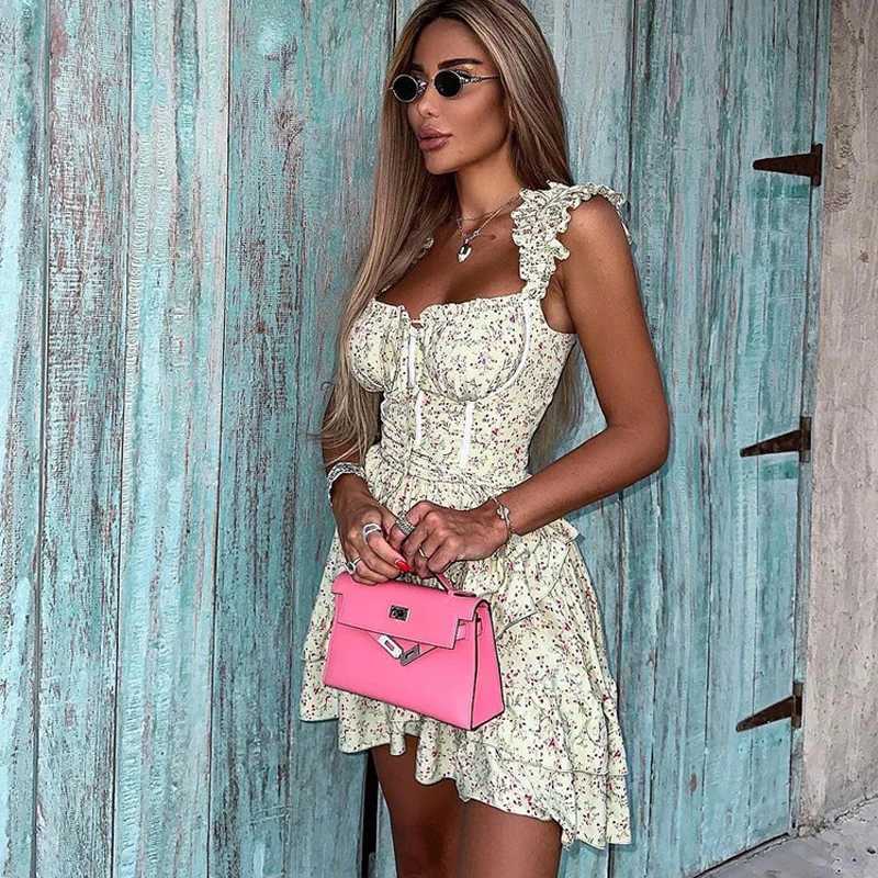 Talenza Backless Halter Neck Mini Womens Dress Fashionable Summer A-Line Skirt Sexy Sleeveless Floral Dress For Women 2024 New R250716