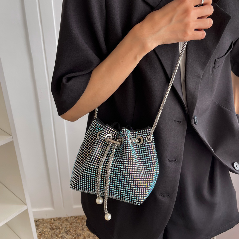 Luxury Brand Designer Bag Shiny Diamond Bag Women's Bag 2025 New Simple World Bank Drawstring Single Shoulder Crossbody Bag Chain Bucket Bag Whol