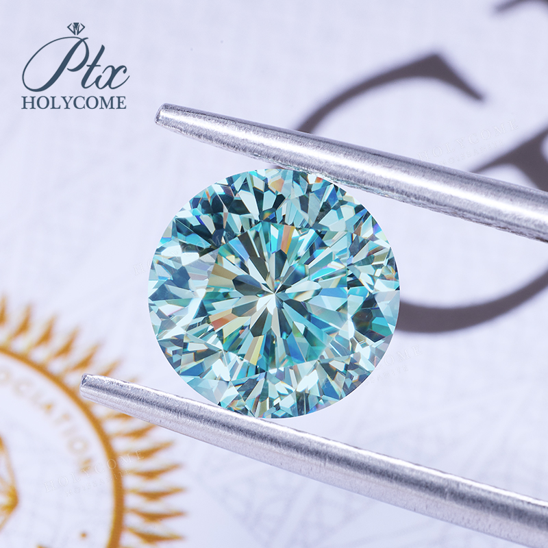 Round Shape 9 Hearts 1 Flower Moissanite High Quality VVS Primary Color Aqua Blue 0.5ct 1ct 2ct 3ct Lab Created Moissanite with GRA Certificate