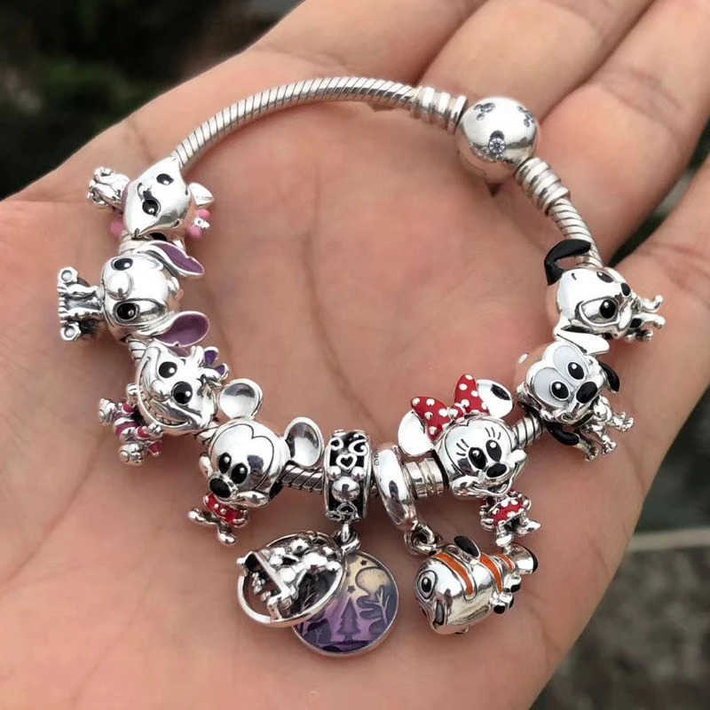Disney 925 Sterling Silver Mickey Mouse Minnie Series Bead Charm Fits Disney Stitch Charm 925 Bracelet DIY Women Jewelry Gift W20250716