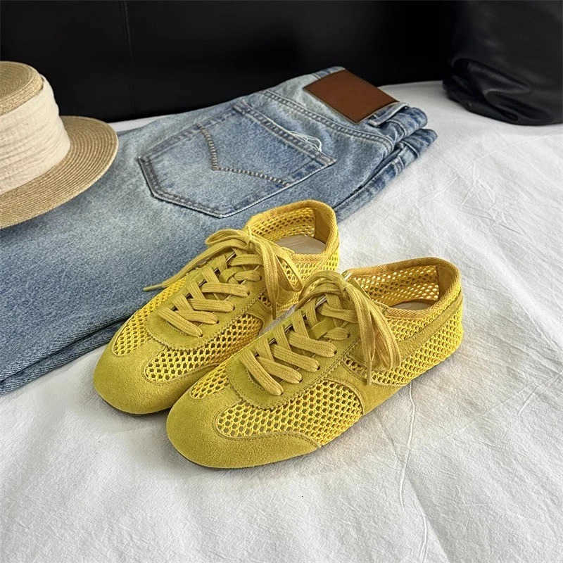 German Training Shoes Women 2025 Summer Flat Lace-up Forrest Gump Shoes Women Genuine Leather Mesh Ventilation Sneakers M250716