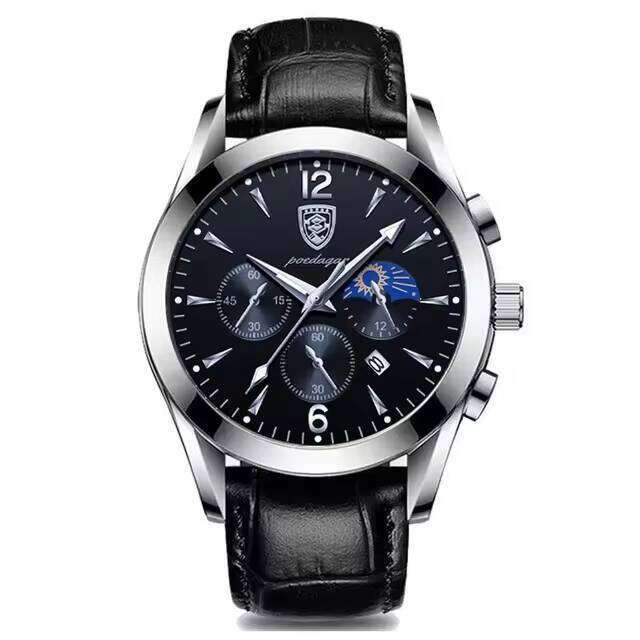 DHgargets Men's Waterproof Leather Watch - 50M Luminous Quartz Wristwatch with Date & Small Seconds, Student Casual (Model 829)