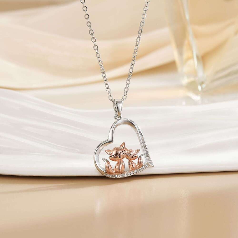 New Heart-Shaped Fox Love Mother's Day Parent-Child Necklace Fashion Cute Collarbone Chain Jewelry 449