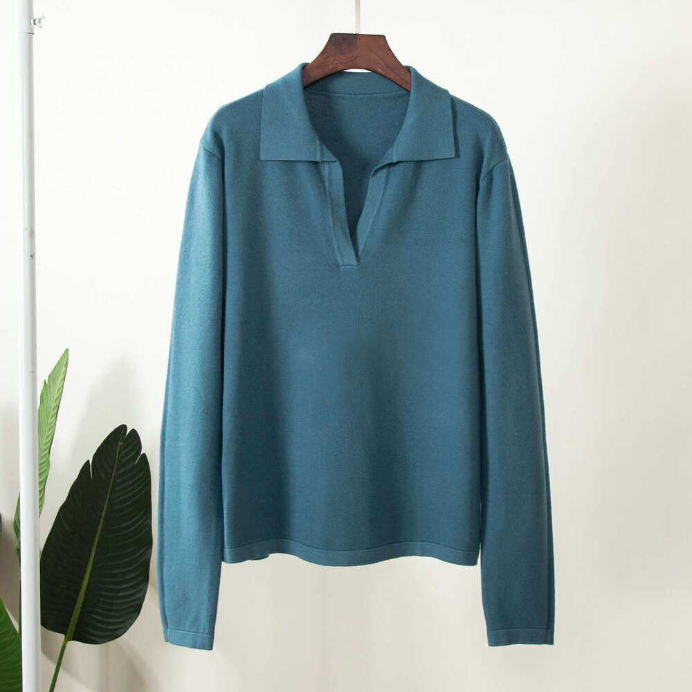 Polo Autumn Winter Casual Versatile Turn-Down Collar Knitted Pullover Sweater For Women B5