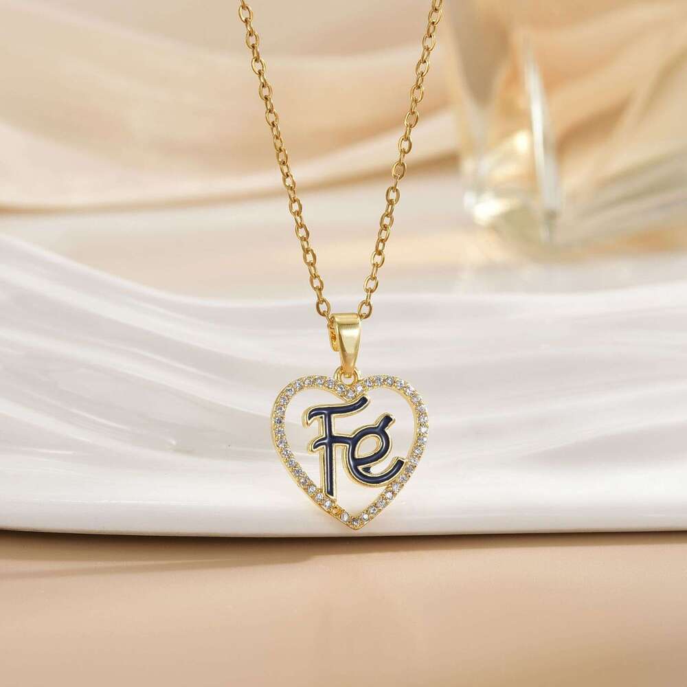 New FE Letter Micro Inlaid Oil Drop Copper Plated Real Gold Pendant Titanium Steel High-End Non-Fading Collarbone Chain E37