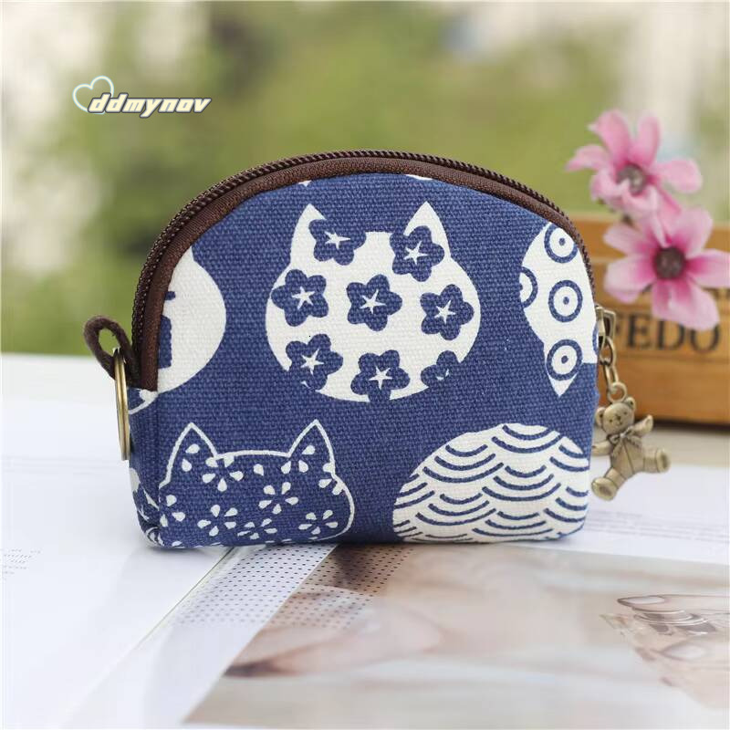 Womens Canvas Cartoon Prints Keychain Wallet Small Card Organizer Key Pouch Ladies Money Bag Coin Purse for Children Girls Boys ddmynov