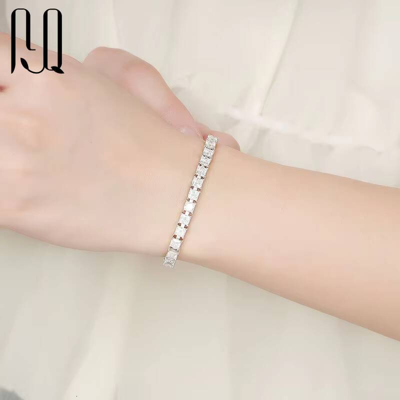 PYQ Men Women Hip Hop Iced Out Fine Jewelry Princess Cut 4*4mm Lab Diamond S925 Silver Vvs Moissanite Tennis Chain Bracelet