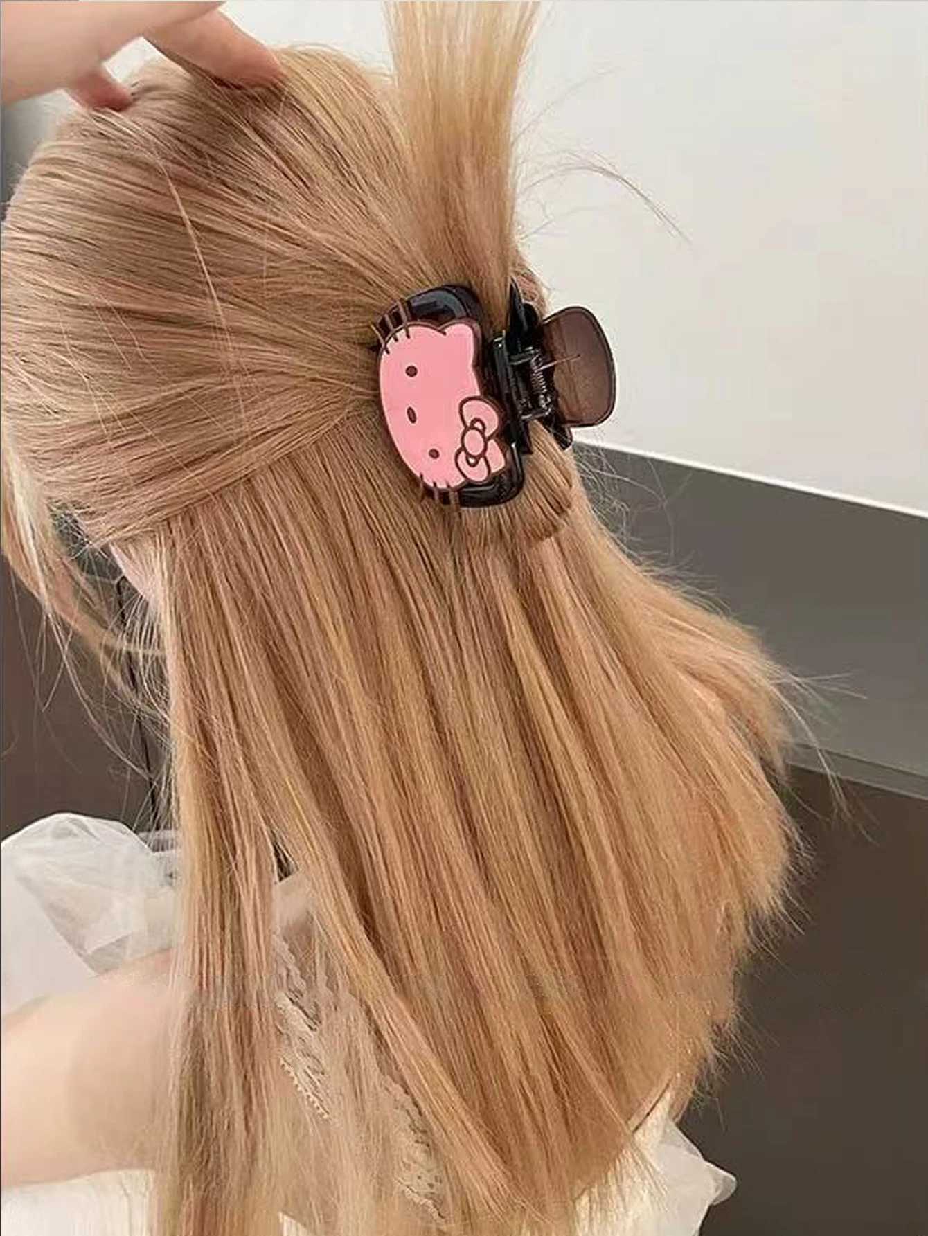 Sanrio 1pc Kitty Cat Cute and Sweet Medium Size Claw Clip Elegant Shark Clip for Hair on the Back of the Head Half-Tied Hair Clipw250716