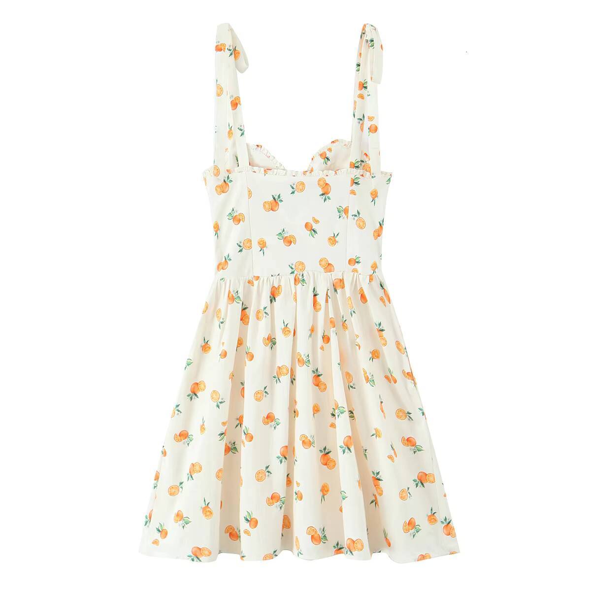 MYSTZA2025 new summer womens casual heart-shaped collar orange print poplin suspender dress short skirt dongdumaoyi